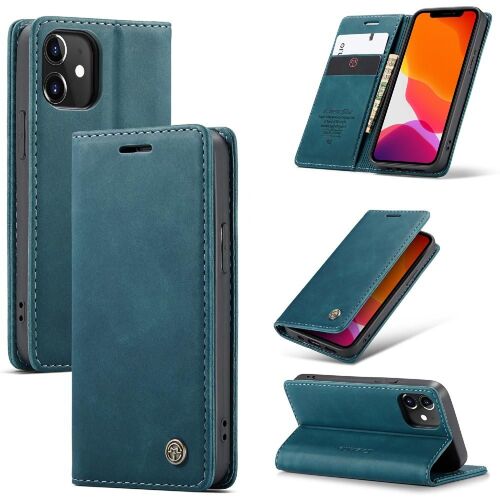 Flip Étui Pour Iphone 12 Mini Étui Avec Fente Pour Carte, Fermeture Magnétique Antichoc Portefeuille En Cuir Pu Vintage Livre Flip Folio - Bleu