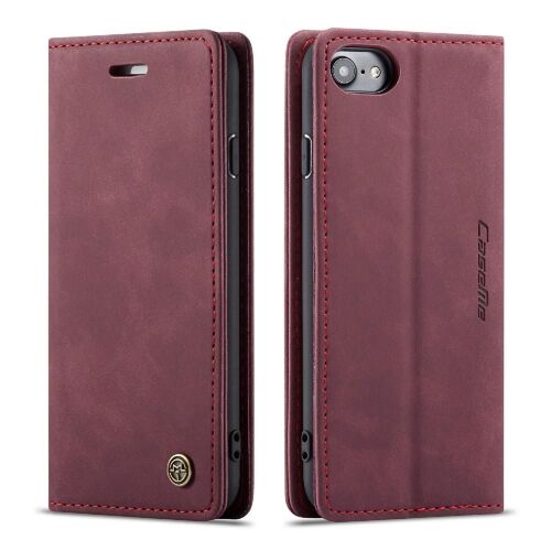 Flip Étui Pour Iphone 6/6s Livre Flip Folio Portefeuille En Cuir Pu Vintage Fermeture Magnétique Antichoc Étui Avec Fente Pour Carte, - Rouge