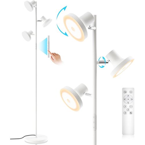 Lampadaire Led Dimmable 36 W 2500 Lm Avec Télécommande & Contrôle Tactile, 4 Températures De Couleur, 3 Lampes Réglable Led Pour Salon, Chambre Et Bureau, Blanc