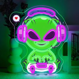 Alien Plays Game Neon Led,Alien Lettre Lumineuse,Neon Mural Dimmable Pour Décor,Néon Led Pour Salle De Jeux,Zone De Jeux,Repaire Masculin,Salle Familiale,Chambre D'enfant,Cadeau Pour Garçon