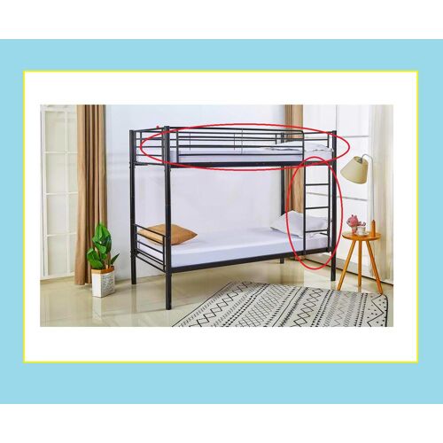 ECHELLE ET BARRIERE DE LITS SUPPERPOSES EN TUBE D ACIER GRIS PROTECTION ACCES AU LIT SUPERIEUR SECURITE COUCHAGE ADULTE A FIXER SOLID EVITER CHUTE DANGEREUSE ET FACILITER SE COUCHER DORMIR SE REPOSER