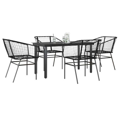 vidaXL Ensemble à manger de jardin 5 pcs noir résine tressée verre