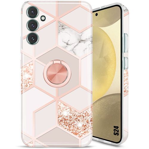 Coque Pour Samsung Galaxy S24 - Silicone Couleur Rose Marbre Avec Anneau Support - E.F.Connection