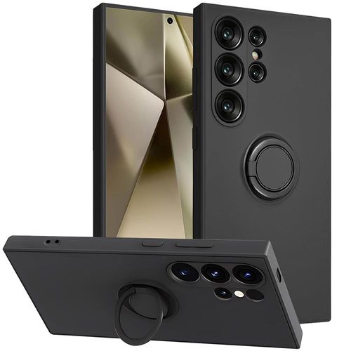 Coque Silicone Pour Samsung Galaxy S24 Ultra, Protection Antichoc Avec Anneau Support Noir - E.F.Connection