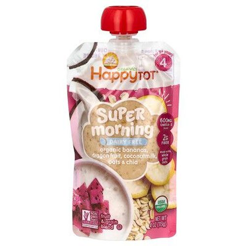 Happy Family Organics, Happy Tot, Super Morning, Sans Produits Laitiers, Pour Les Enfants De 2 Ans Et Plus, Bananes Biologiques, Fruit Du Dragon, Lait De Coco, Avoine Et Chia, 113 G