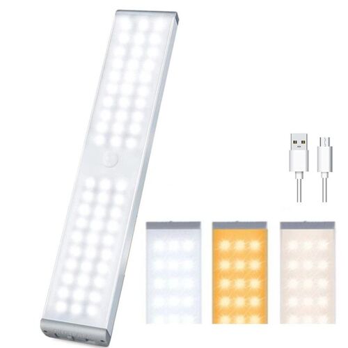 Lampe d'Armoire 60 LED, Rechargeable USB - LED étude de Cuisine - Veilleuse de Placard Armoire - Escalier Couloir