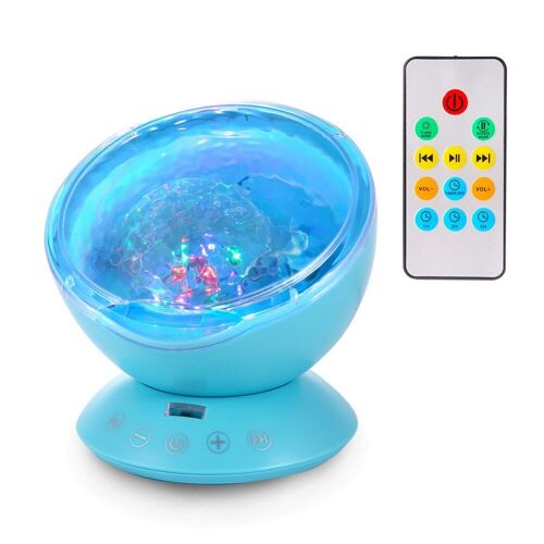 Projecteur LED avec haut-parleur Bluetooth, produit l'image colorée d'un ciel étoilé ou des vagues de l'océan, fonction commande vocale, USB