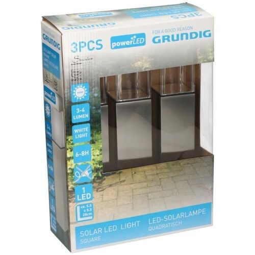 Grundig Lampes Solaires D'extérieur Avec Capteur Led Blanc Chaud Ensemble De 3 Acier Inoxydable