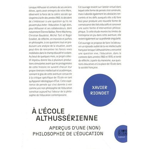 A L'école Althussérienne - Aperçus D'une (Non) Philosophie De L'éducation
