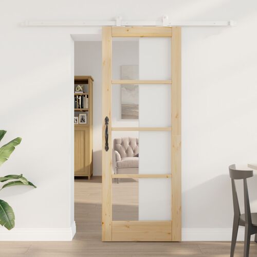 Porte Coulissante vidaXL avec Kit 'ORKDAL'en Bois Massif et Verre, Porte Intérieure vidaXL avec Verre 'ORKDAL'73.5x198.5x4 cm Bois Massif de Pin