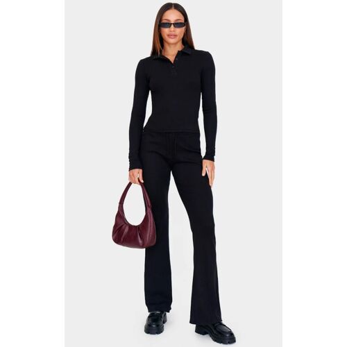 Tall Pantalon Flare Côtelé Noir À Cordons Ajustables, Noir