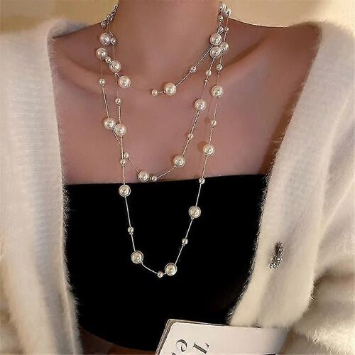 Collier Perles Longue Perle Tempérament Tendance Collier Multicouche Pull Clavicule Chaîne Femelle