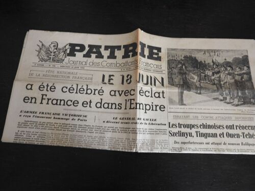 Journal "Patrie" N° 190 Du 20 Juin 1945 / Jourla Des Combattants Francais