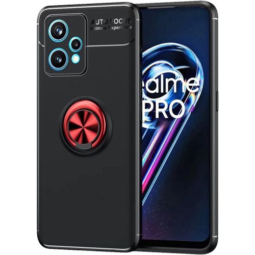 Compatible Avec Oppo Realme 9 Pro Coque, 360 Degres Protection Bumper + Verre Trempé, Coque Avec Anneau Support Cover Skin Cases Housse Etui Protector-Noir Rouge