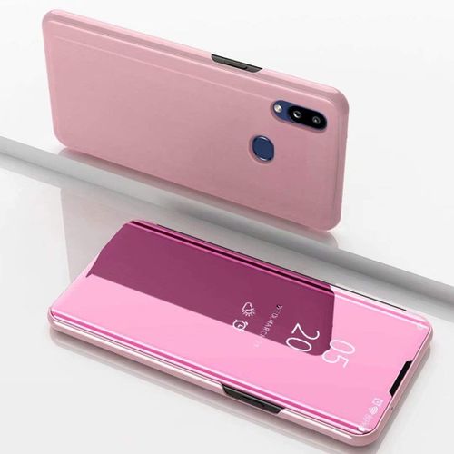 Coque Samsung Galaxy A10 Flip Clear View Translucide Miroir Cover Standing 360°Housse Étui Antichoc Smart Cover Bumper + Film Verre Trempé 2 Pièce Pour Samsung Galaxy A10 -Rose Or