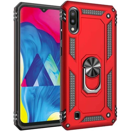 Coque Samsung Galaxy M10 Avec Aimant Anneau Support, 360° Double Couche Renforcée Défense Bumper Antichoc Armure Housse Etui Avec Protection Écran Pour Samsung Galaxy M10, Rouge