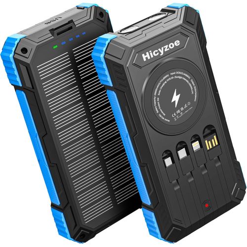 Batterie Externe Solaire 26800 Mah Avec 4 Câbles Intégrés, Chargeur Solaire Avec Charge Rapide Usb-C, Charge Sans Fil Qi Et Lampes De Poche Led, Pour Téléphones Portables, Tablettes Et Camping.