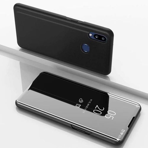 Coque Samsung Galaxy A10 Flip Clear View Translucide Miroir Cover Standing 360°Housse Étui Antichoc Smart Cover Bumper + Film Verre Trempé 2 Pièce Pour Samsung Galaxy A10 -Noir