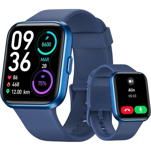 Montre Connectée Homme, 1,8"" Femme Smartwatch pour Samsung iPhone Android, Alexa intégrée IP68 100+ Modes Sportifs Moniteur de SpO2/Sommeil/Fréquence Cardiaque/Podometre/Calories Bleu foncé