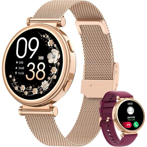 Montre Connectée Femme avec Appel Bluetooth, 1.27'' HD Smartwatch avec IP68 Étanche Sommeil/Fonction Féminine/Fréquence Cardiaque/SpO2 120+ Modes Sport, Podomètre Calories iOS Android, Or Rose
