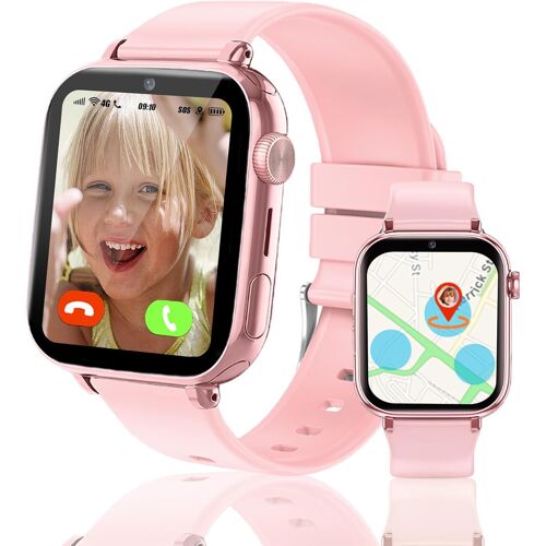 4G Montre Connectée Enfant, Montre Gps Enfant Tracker Avec Appel Vidéo Sim Chat Vocal Sos Réveil Jeux Mode Scolaire Étanche Ip68, Montre Telephone Enfantcadeau Pour Filles Et Garçons