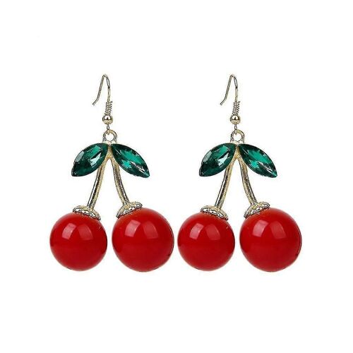 1 Paire Femme Mode Cherry Drop Dangles Strass Boucles D'oreilles