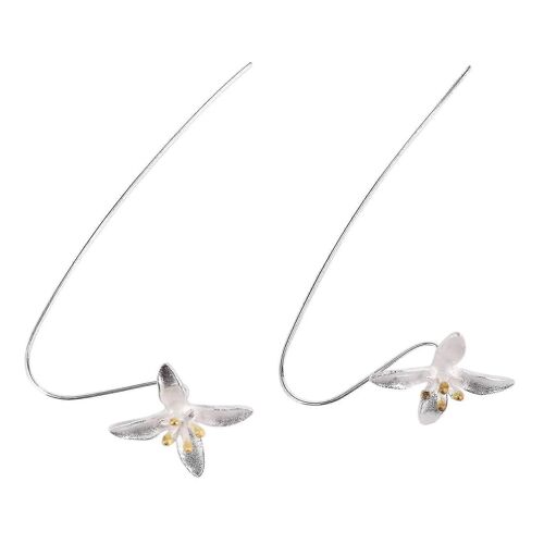 925 Boucles D'oreilles Longues En Argent Sterling Fait Main Lilas Flower Compatible Avec Les Femmes