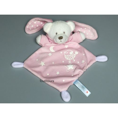 Doudou plat ours blanc déguisé lapin rose Simba Toys