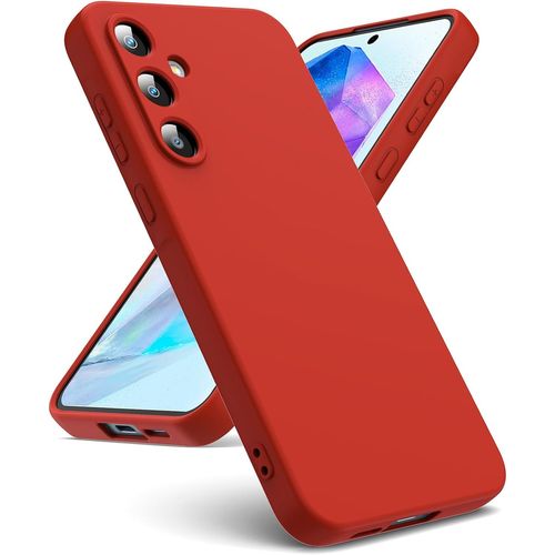 Coque Pour Samsung Galaxy A55 5g, Coque Silicone Liquide Intérieur Microfibre Souple Étuis En Caoutchouc Housse Antichoc Protection Bumper Coque Samsung A55 - Rouge