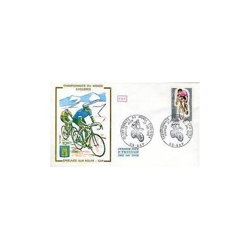 Enveloppe 1er Premier Jour D'émission La Poste Cef Championnats Du Monde Cyclistes Épreuves Sur Route Gap 4 Août 1972 0