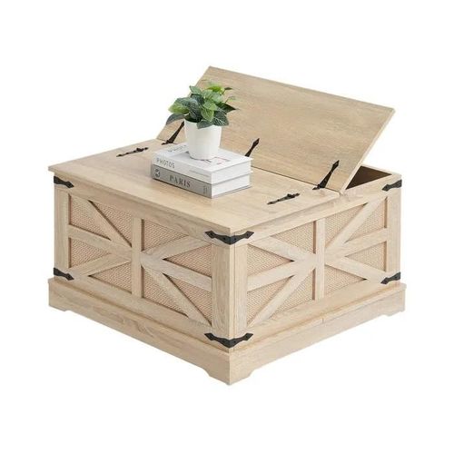 Table Basse En Rotin-Duoku-Rectangulaire De 32 Pouces Avec Rotin Pe Tissé Et Plateau En Mdf-Bohème Moderne