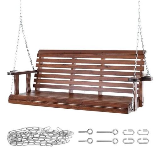 Balançoire De Porche En Bois 1,6 M-Duoku-Balançoire De Banc De Jardin-Capacité 400 Kg-Avec Chaînes De Suspension Pour L'extérieur