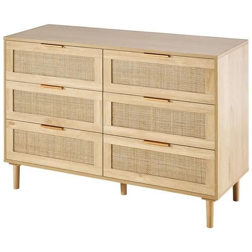 Commode En Rotin Naturel À 6 Tiroirs-Duoku-Style Bohème Avec Rangement Spacieux-Pour Chambre, Salon Et Couloir-Marron