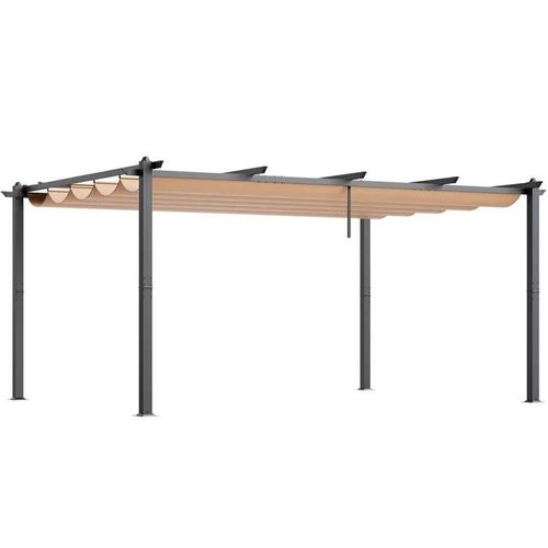 12'x16' Pergola Extérieure Rétractable-Duoku-Avec Auvent-Construction En Aluminium-Idéal Pour Abris-Jardins-Terrasses-Beige