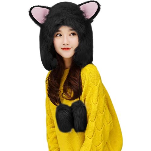 Femme Casquette Bonnet Fausse Fourrure Chapeau Renard Avec Pompon Cagoule De Lapin Artificiel Capuchon Avec Oreille De Renard Bonnet Hiver Chaud Pour Active Out-Door Chapeau Déguisement Noël