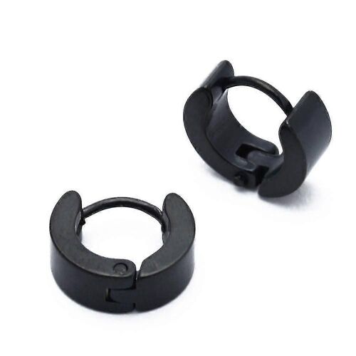 Paire Mens Hoop Huggie Boucles D'oreilles Titane Acier 4mm X 7mm Noir