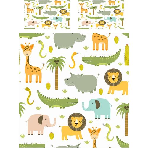 Tzf-Parure De Lit 135x200 Cm Avec 1 Taies D'oreiller 80x80 Cm Housse De Couette Safari Animaux Lion Éléphant Microfibre Literie Avec Fermeture Éclair Pour Enfants Garçons Filles