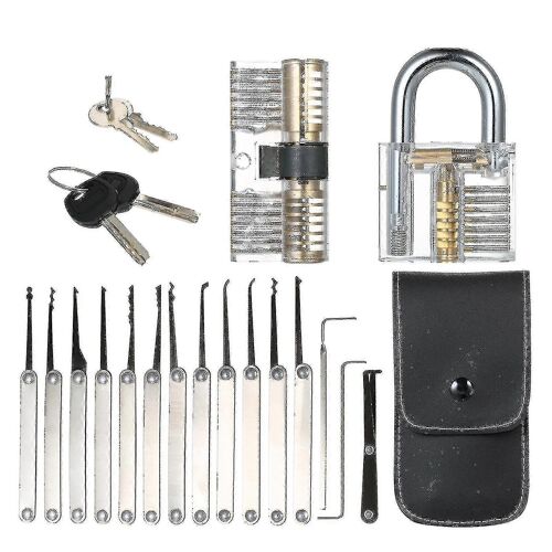 Transparent 15pcs Lock Picking Set Kit Outil Avec Deux Serrure Transparente De Cadenas De Formation De Pratique Pour Serrurier Débutants Et Professionnels - XC