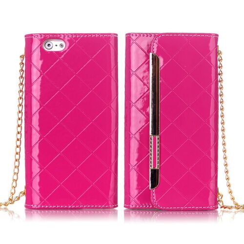 ETUI FOLIO A RABAT iPHONE 6 6S (4"7) SAC ROSE DIAMANT STRASS ECO-CUIR (PU)