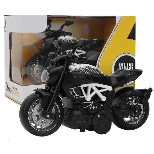 Jouet de modèle de moto en alliage électrique avec de la musique légère pour les enfants enfants cadeau (blanc noir)
