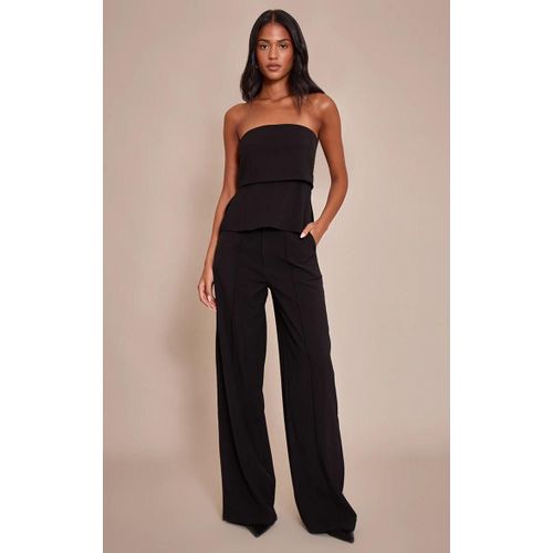 Pantalon De Tailleur Noir À Pinces En Maille Sergée Stretch, Coupe Longue., Noir