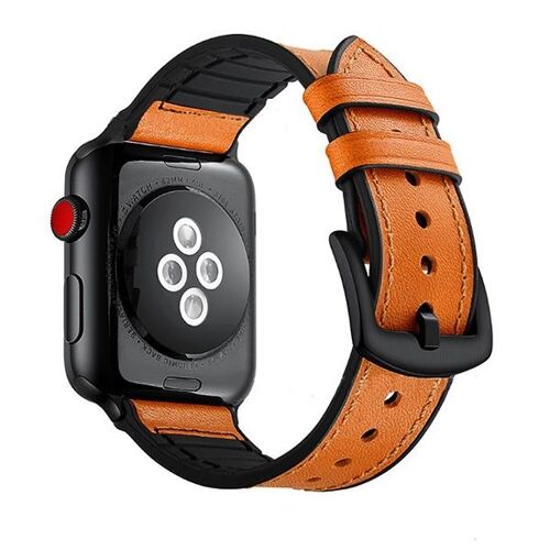Bracelet En Cuir De Silicone De Qualité Supérieure Para Apple Watch Se 3 - 44mm - Castanho / Preto