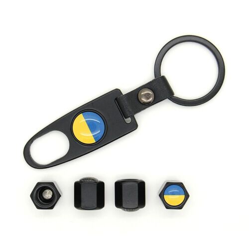 Lot de 4 bouchons de valves avec logo et porte clé Ukraine Chromé