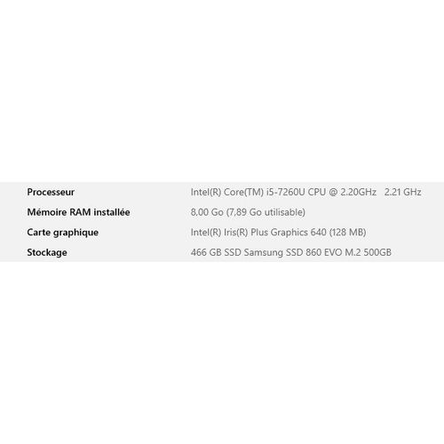 Mini PC Intel Nuc7I5BNK Intel Core i5-72600U - 2.20 Ghz - Ram 8 Go - SSD 466 Go