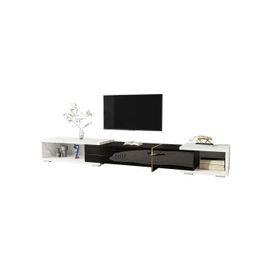 Meuble Tv Moderne, Longueur Variable (140-260 Cm), Fonction Pivotante, Extérieur En Marbre Blanc