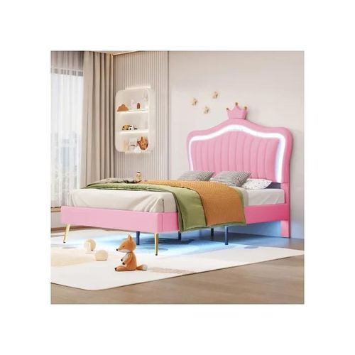 Lit D'enfant 90 X 200 Cm, Cadre De Lit Pour Fille, Sommier À Lattes Et Dossier (Sans Matelas)