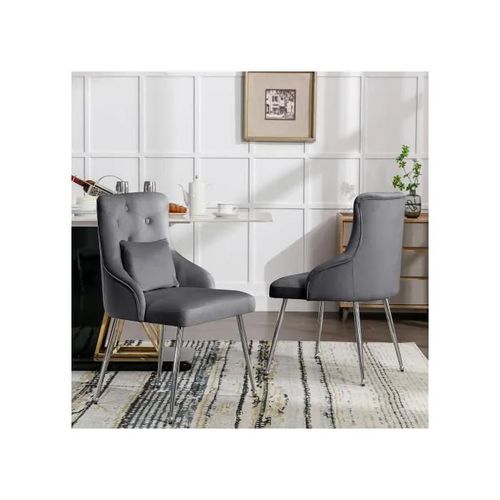 Ensemble De 6 Chaises De Salle À Manger Avec Motif De Boutons, Fauteuils Rembourrés Avec Coussins Lombaires, Gris