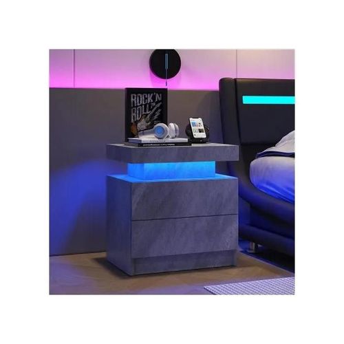 Table De Nuit Led Table De Chevet Cabinet Lumineux Moderne Avec 2 Tiroirs Pour Chambre À Coucher (Gris Foncé)