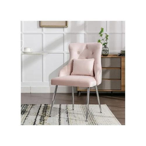 Chaise De Salle À Manger Avec Boutons, Fauteuil Tapissé, Chaise Longue De Chambre Avec Coussin Lombaire, Rose