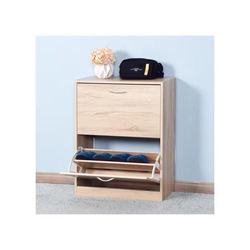 Armoire À Chaussures En Bois Pour L'entrée, Armoire À Chaussures Vintage Avec Veinage Du Bois Et 2 Portes Battantes